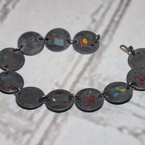 Vintage “Coin Flag?” Silver Charm Bracelet – 7.25"  🔗